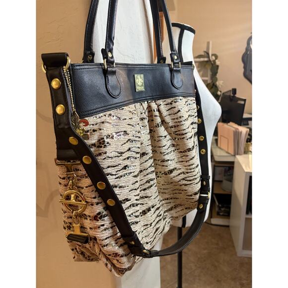 Kalencom Tote/Diaper Bag New Orleans Zip Double Handle Metallic Cheetah Print - Picture 6 of 8